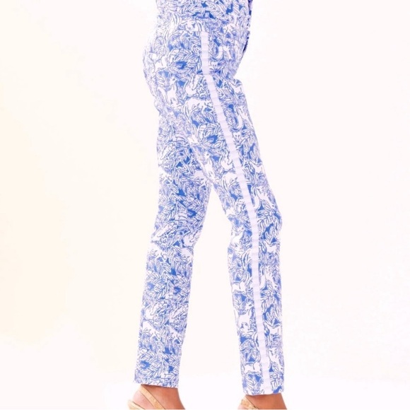 Lilly Pulitzer Pants - Lilly Pulitzer Blue & White Floral Straight Leg Pants with Side Stripe